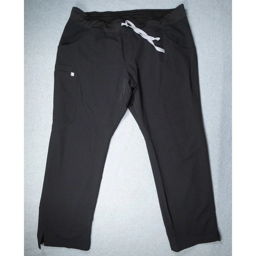 Figs Pants Mens XL Black Scrub Technical Cargo Drawstring Straight Leg Nurse